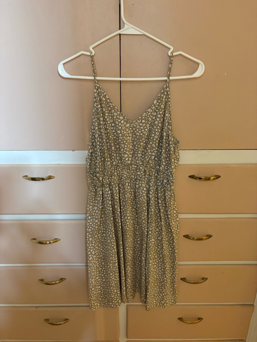 SHEIN Beige Floral Spaghetti Strap Mini Dress